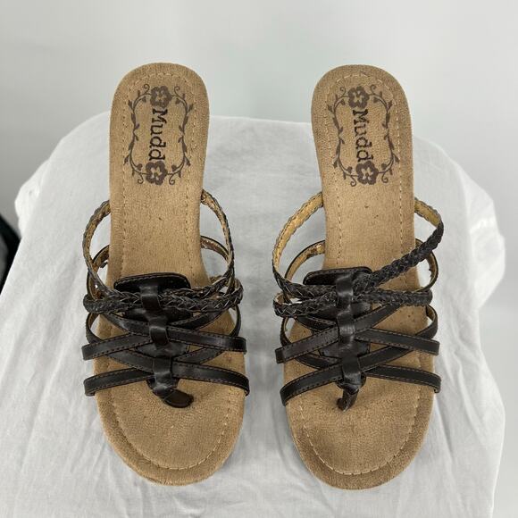 Vintage y2k Women's Brown Strappy MUDD Platform Block High Heel Sandals Sz 7.5 - Picture 3 of 9
